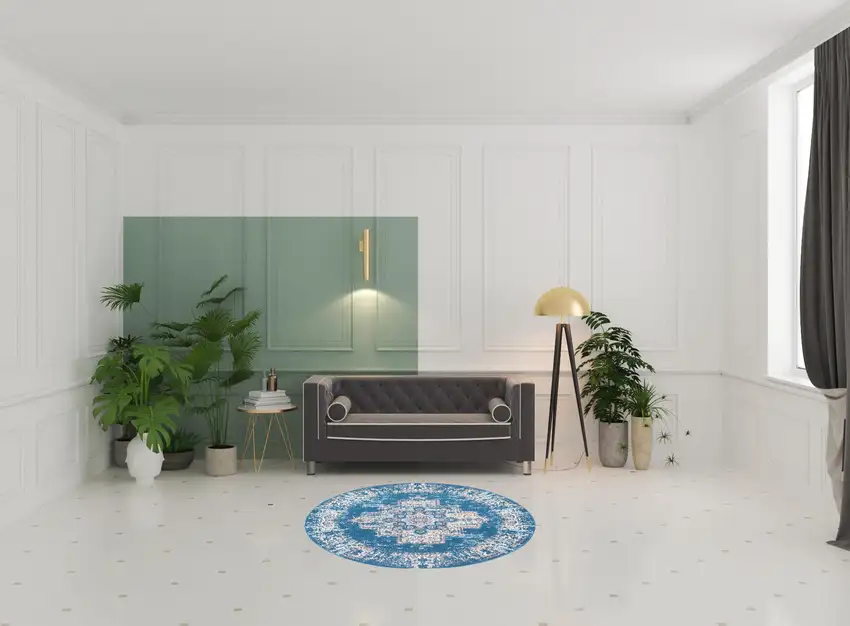 5' Blue And Ivory Medallion Distressed Round Rug Photo 1