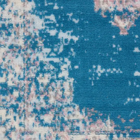 6' Blue And Ivory Medallion Distressed Runner Rug Photo 8
