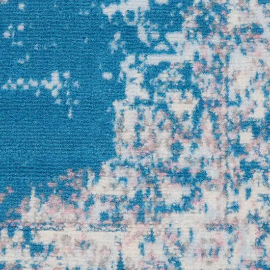 6' Blue And Ivory Medallion Distressed Runner Rug Photo 4