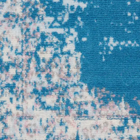 6' Blue And Ivory Medallion Distressed Runner Rug Photo 3