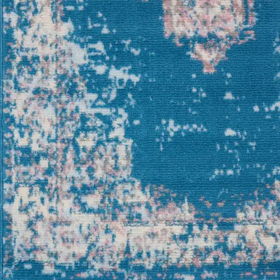 6' Blue And Ivory Medallion Distressed Runner Rug Photo 9