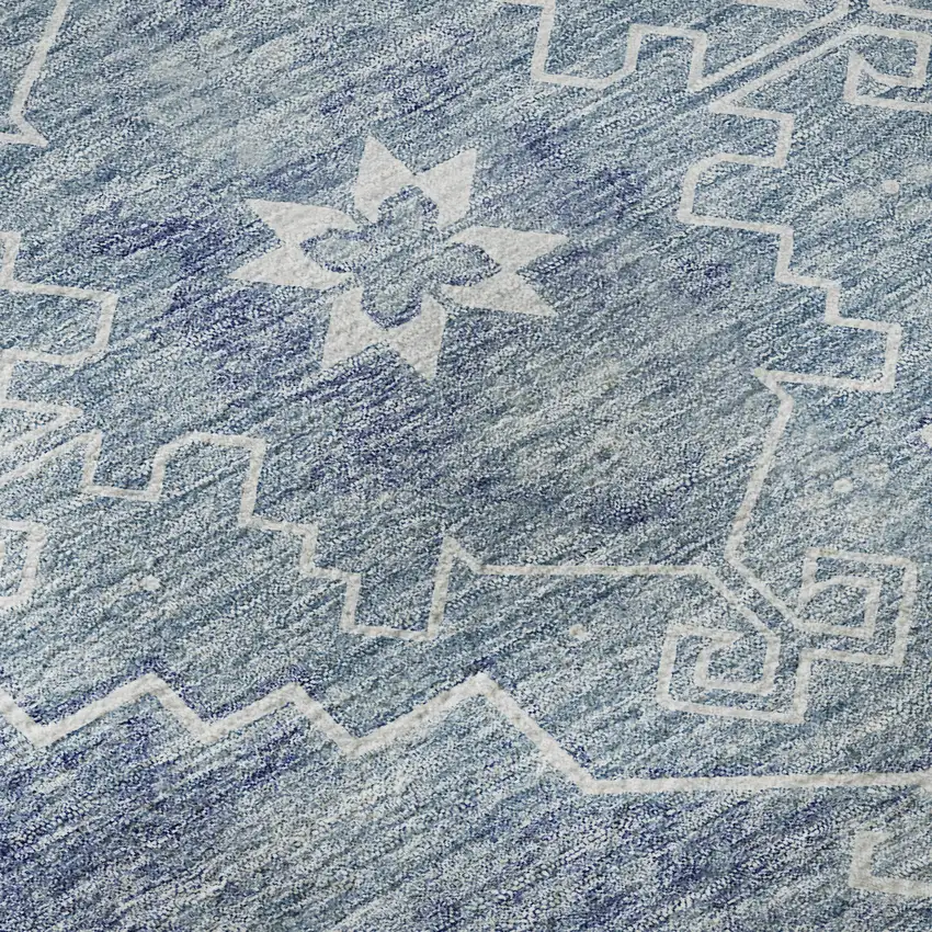 8' Blue And Ivory Medallion Washable Round Rug With UV Protection Photo 9