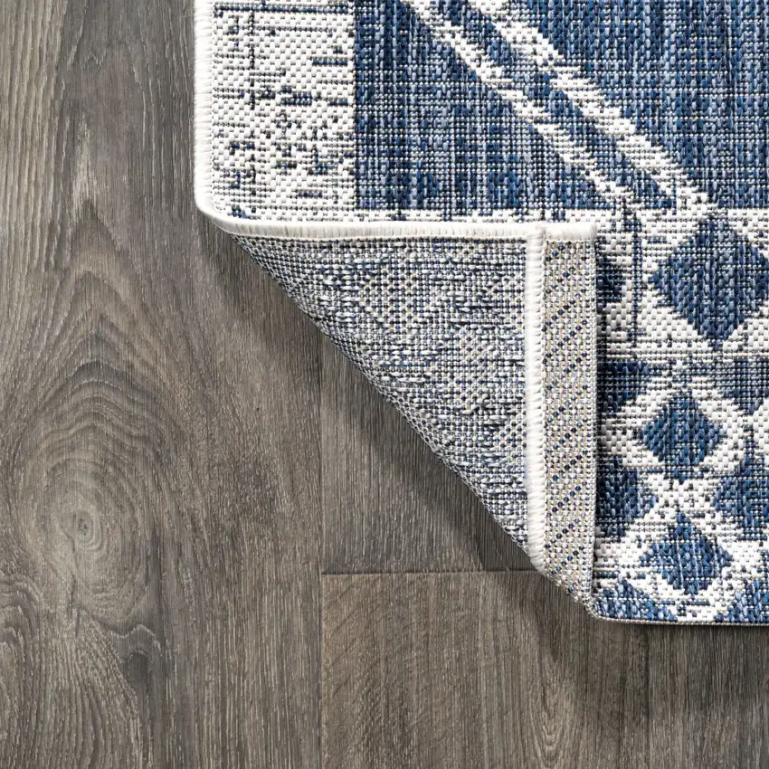 10' Blue And Ivory Moroccan Indoor Outdoor Runner Rug Photo 8