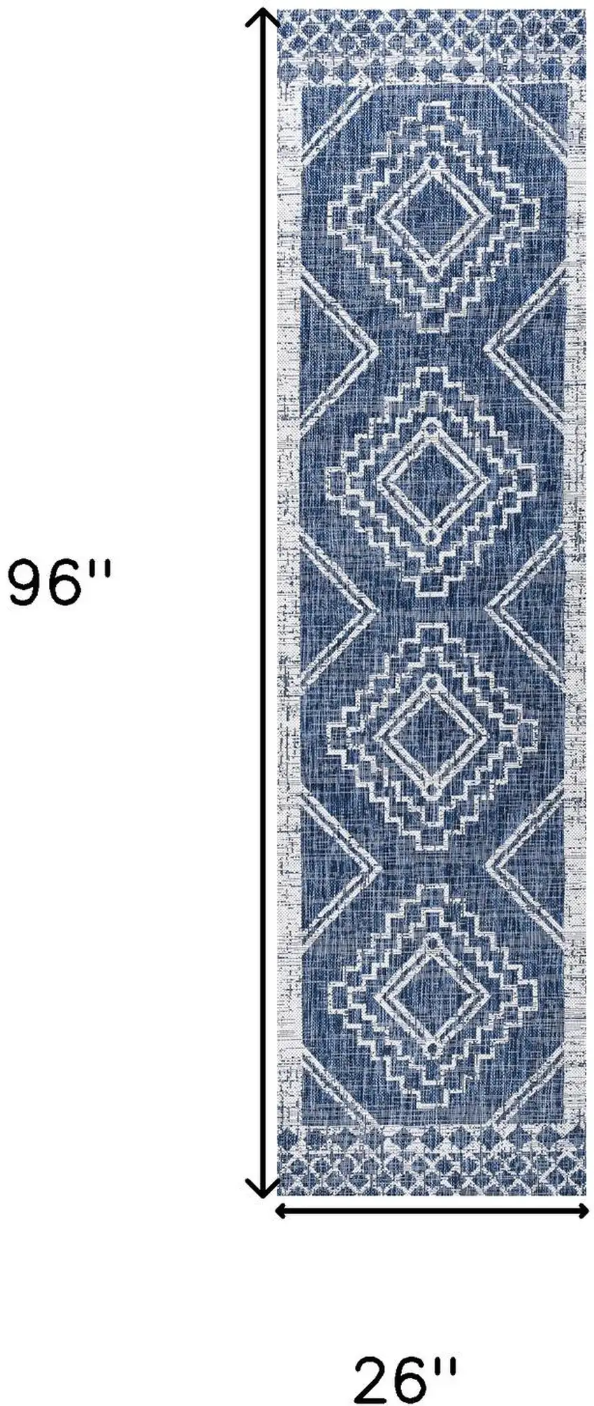 8' Blue And Ivory Moroccan Indoor Outdoor Runner Rug Photo 3