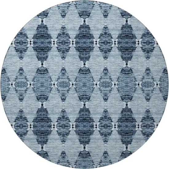8' Blue And Ivory Moroccan Washable Round Rug With UV Protection Photo 3