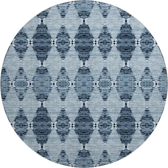 8' Blue And Ivory Moroccan Washable Round Rug With UV Protection Photo 1