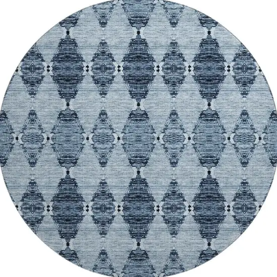 8' Blue And Ivory Moroccan Washable Round Rug With UV Protection Photo 2