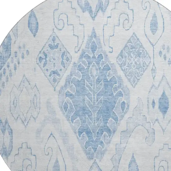 8' Blue And Ivory Moroccan Washable Round Rug With UV Protection Photo 3