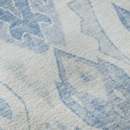 8' Blue And Ivory Moroccan Washable Round Rug With UV Protection Photo 9