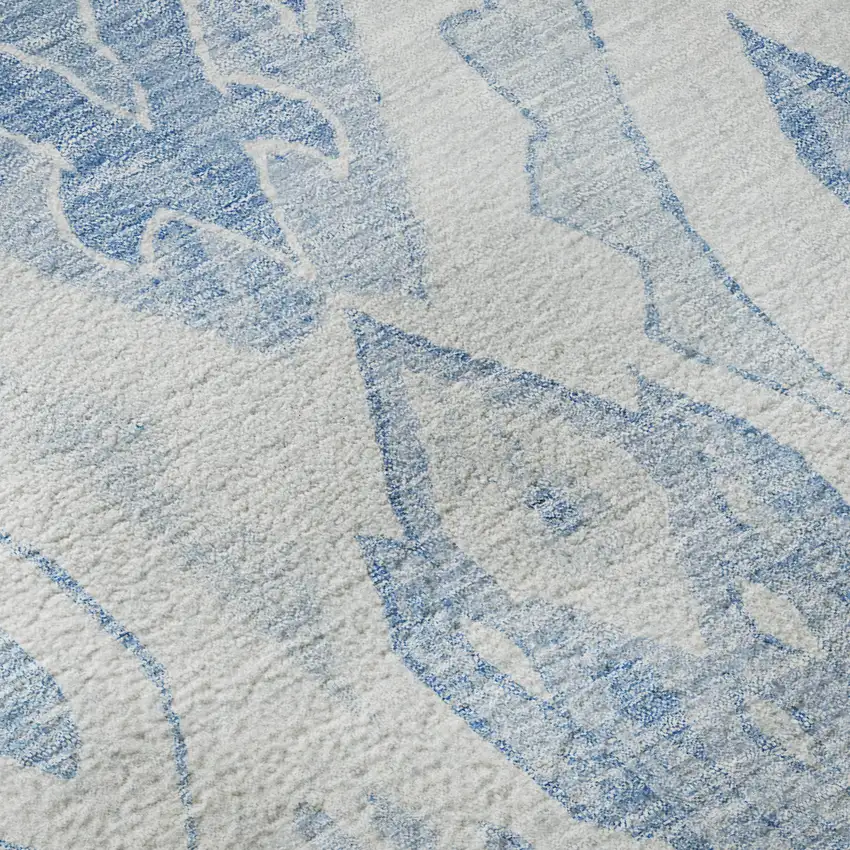 8' Blue And Ivory Moroccan Washable Round Rug With UV Protection Photo 9