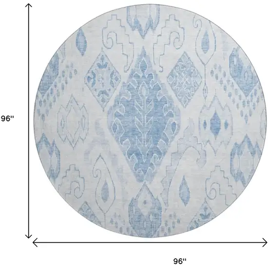 8' Blue And Ivory Moroccan Washable Round Rug With UV Protection Photo 3