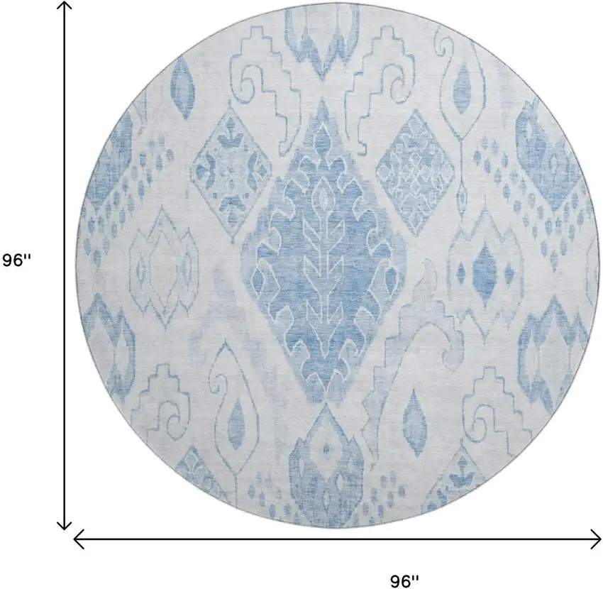 8' Blue And Ivory Moroccan Washable Round Rug With UV Protection Photo 3