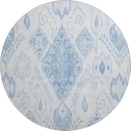 8' Blue And Ivory Moroccan Washable Round Rug With UV Protection Photo 1