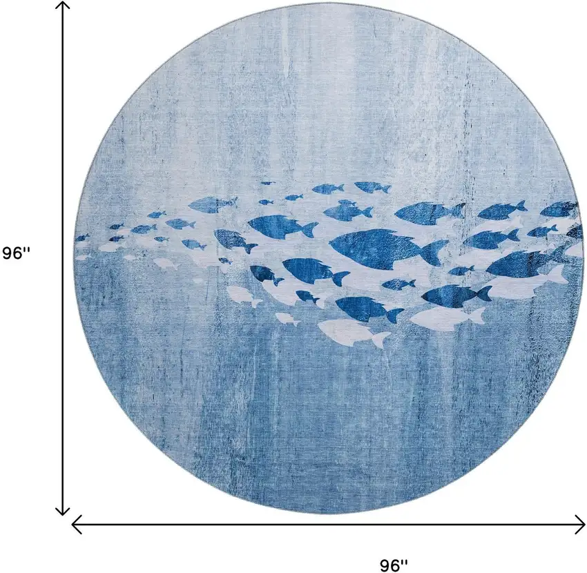 8' Blue And Ivory Nautical Washable Round Rug With UV Protection Photo 3