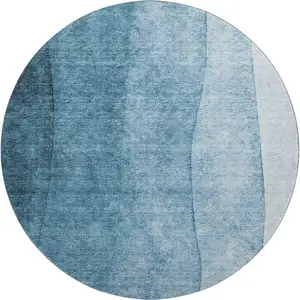 Photo of 8' Blue And Ivory Ombre Washable Round Rug With UV Protection