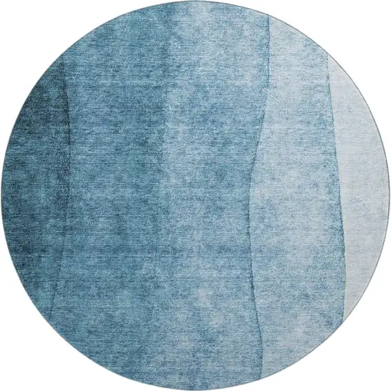 8' Blue And Ivory Ombre Washable Round Rug With UV Protection Photo 1