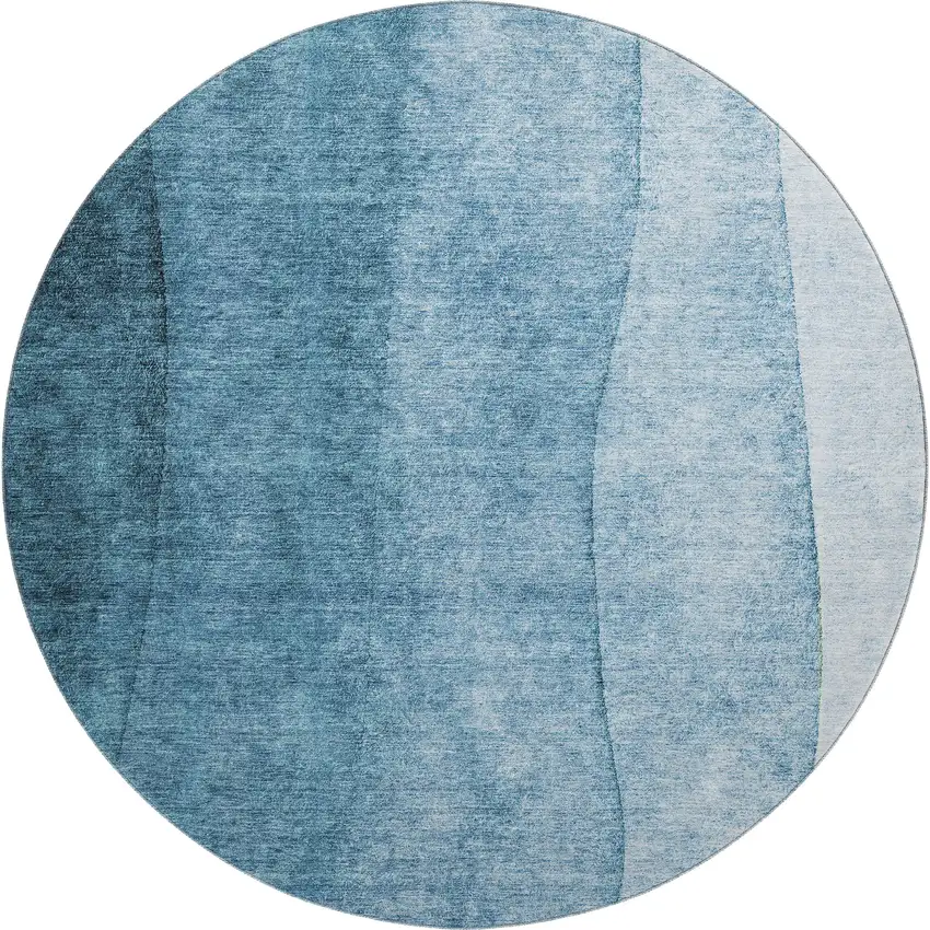 8' Blue And Ivory Ombre Washable Round Rug With UV Protection Photo 1