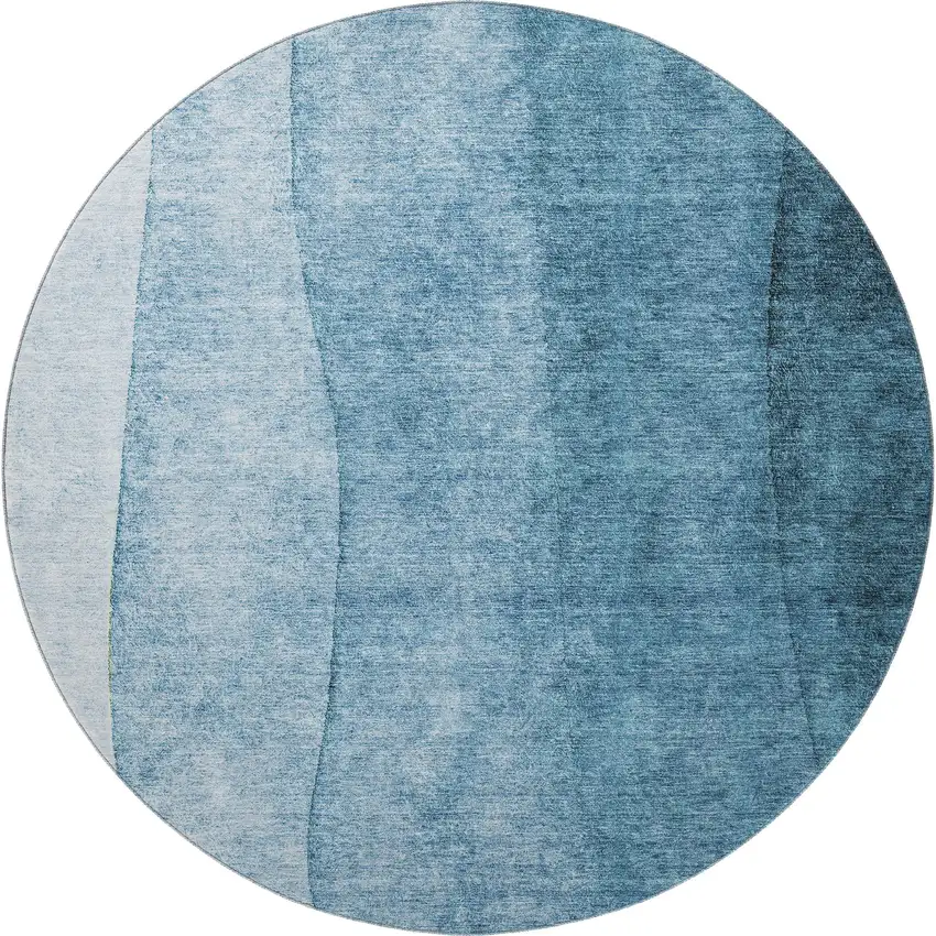 8' Blue And Ivory Ombre Washable Round Rug With UV Protection Photo 3