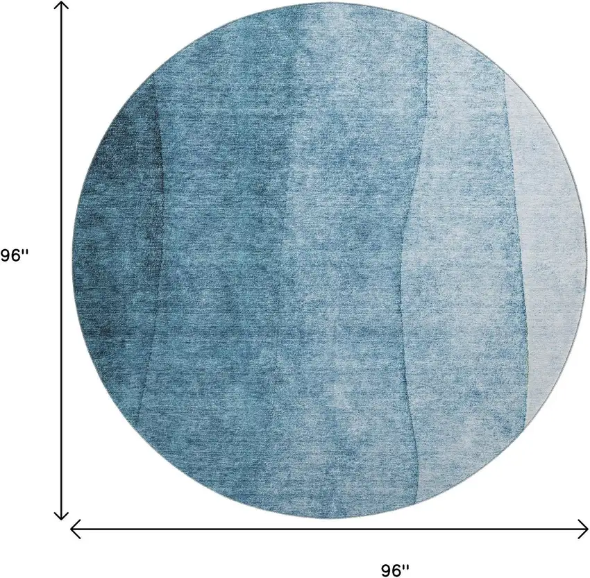 8' Blue And Ivory Ombre Washable Round Rug With UV Protection Photo 9