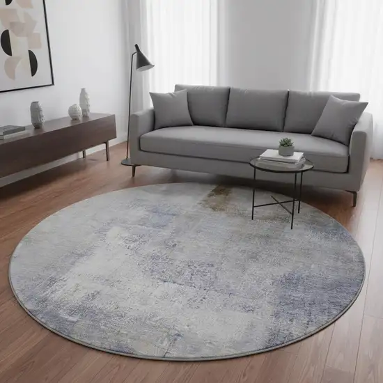 8' Blue And Ivory Ombre Washable Round Rug With UV Protection Photo 2