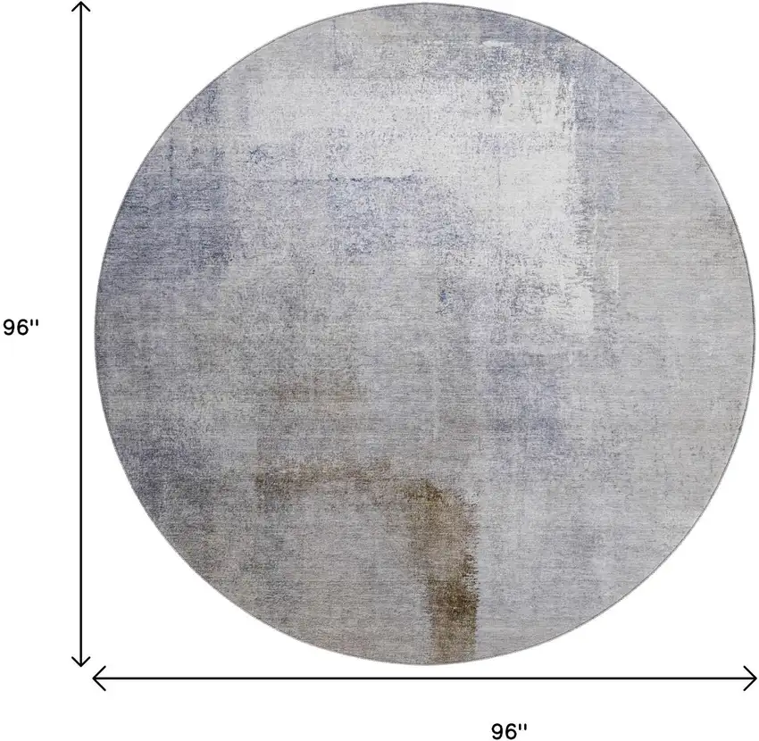 8' Blue And Ivory Ombre Washable Round Rug With UV Protection Photo 9