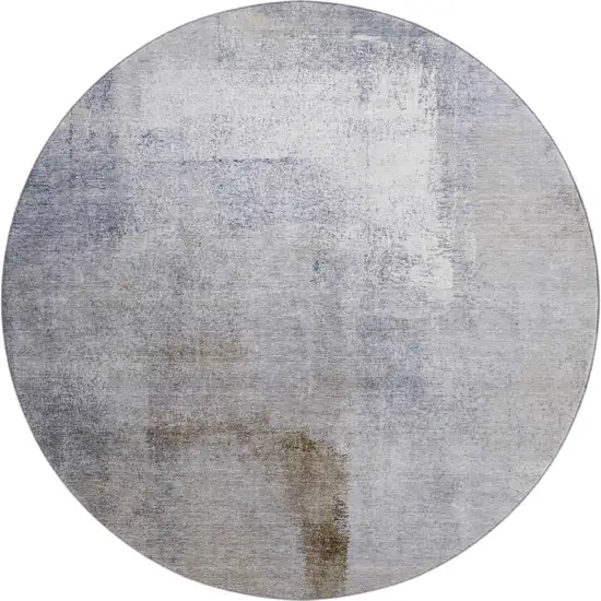 8' Blue And Ivory Ombre Washable Round Rug With UV Protection Photo 1