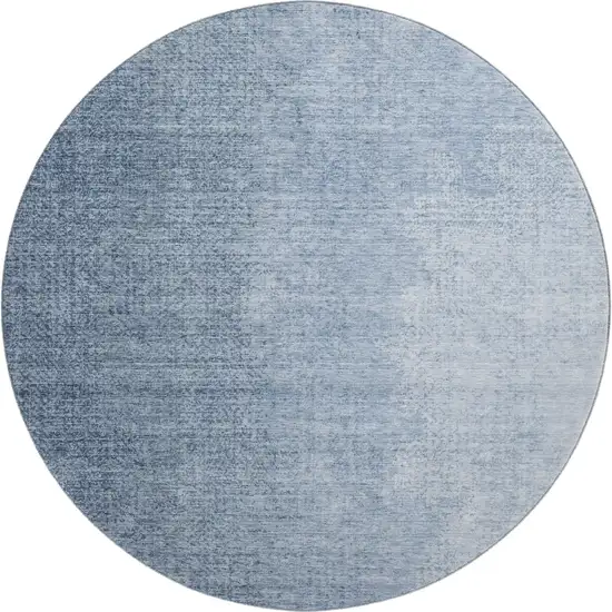 8' Blue And Ivory Ombre Washable Round Rug With UV Protection Photo 1