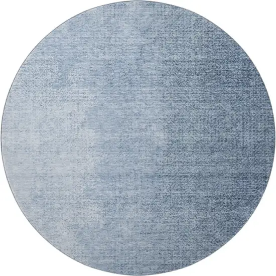 8' Blue And Ivory Ombre Washable Round Rug With UV Protection Photo 4