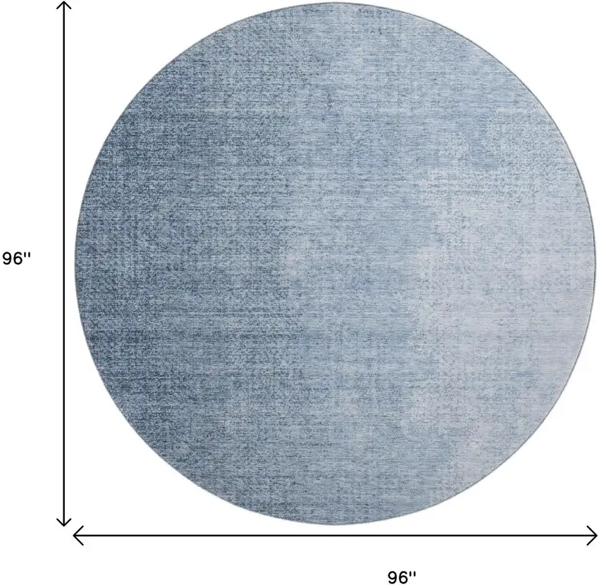 8' Blue And Ivory Ombre Washable Round Rug With UV Protection Photo 3