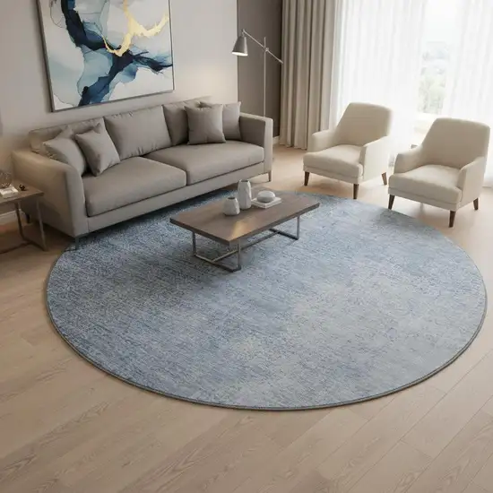 8' Blue And Ivory Ombre Washable Round Rug With UV Protection Photo 2