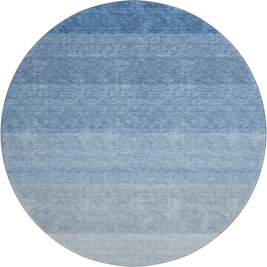 8' Blue And Ivory Ombre Washable Round Rug With UV Protection Photo 1