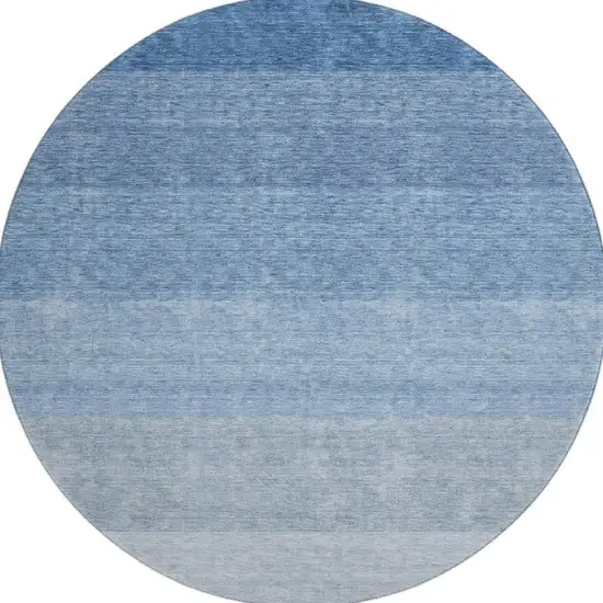 8' Blue And Ivory Ombre Washable Round Rug With UV Protection Photo 3