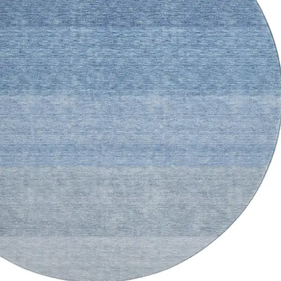 8' Blue And Ivory Ombre Washable Round Rug With UV Protection Photo 2