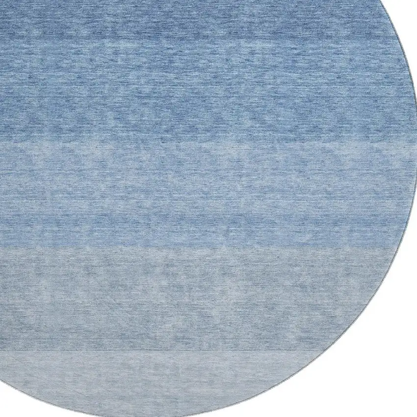8' Blue And Ivory Ombre Washable Round Rug With UV Protection Photo 2