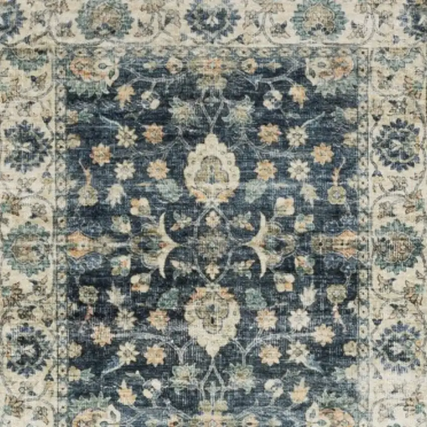 8' Blue And Ivory Oriental Distressed Runner Rug Photo 5