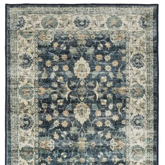 8' Blue And Ivory Oriental Distressed Runner Rug Photo 2