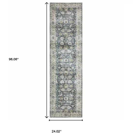 8' Blue And Ivory Oriental Printed Non Skid Runner Rug Photo 3
