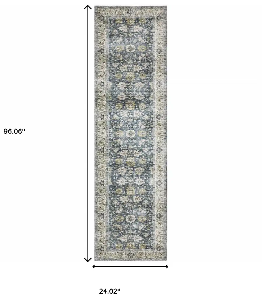 8' Blue And Ivory Oriental Printed Non Skid Runner Rug Photo 3