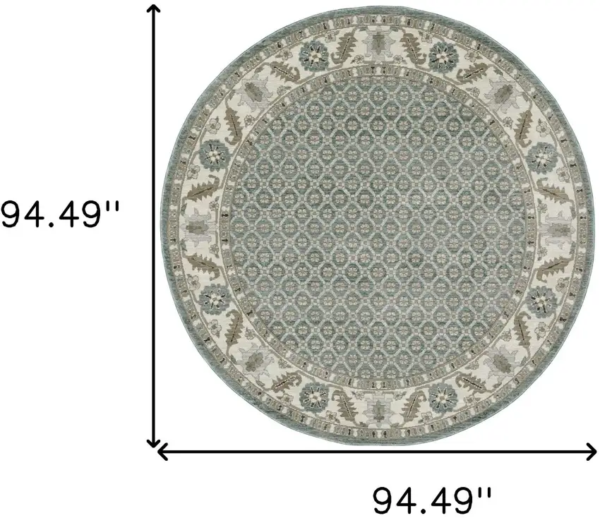 8' Blue And Ivory Oriental Round Rug Photo 3