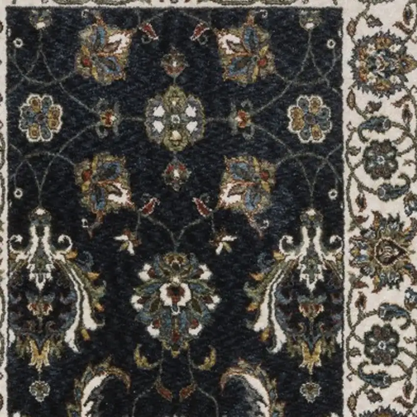8' Blue And Ivory Oriental Runner Rug With Fringe Photo 6