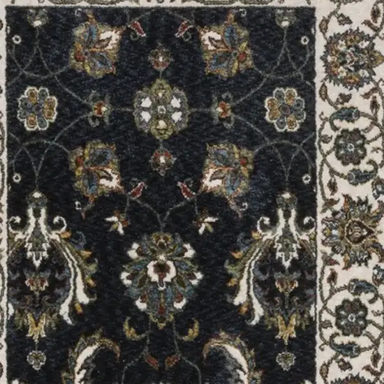 8' Blue And Ivory Oriental Runner Rug With Fringe Photo 6