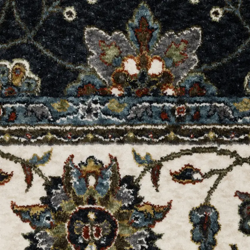 8' Blue And Ivory Oriental Runner Rug With Fringe Photo 8