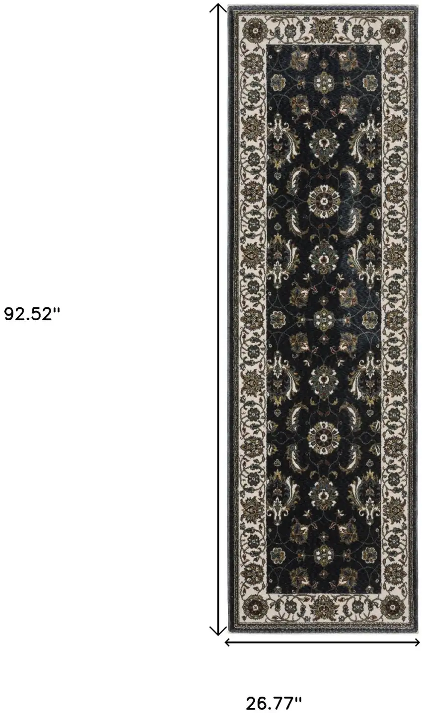 8' Blue And Ivory Oriental Runner Rug With Fringe Photo 3
