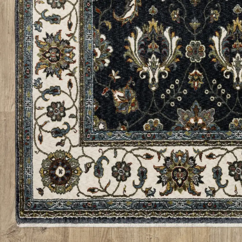 8' Blue And Ivory Oriental Runner Rug With Fringe Photo 5