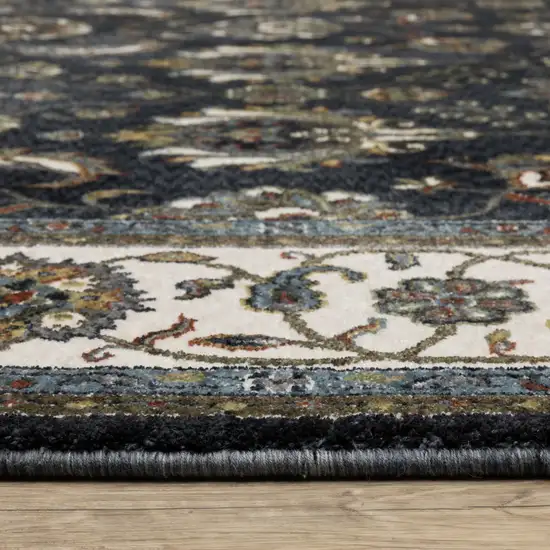 8' Blue And Ivory Oriental Runner Rug With Fringe Photo 4