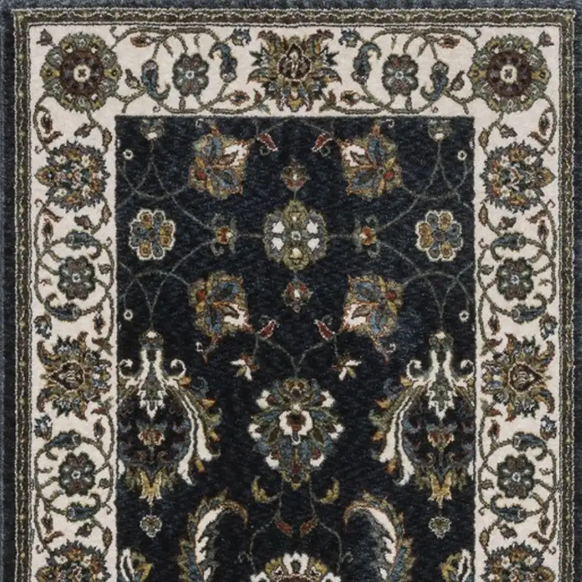 8' Blue And Ivory Oriental Runner Rug With Fringe Photo 7