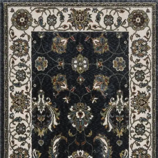 8' Blue And Ivory Oriental Runner Rug With Fringe Photo 7