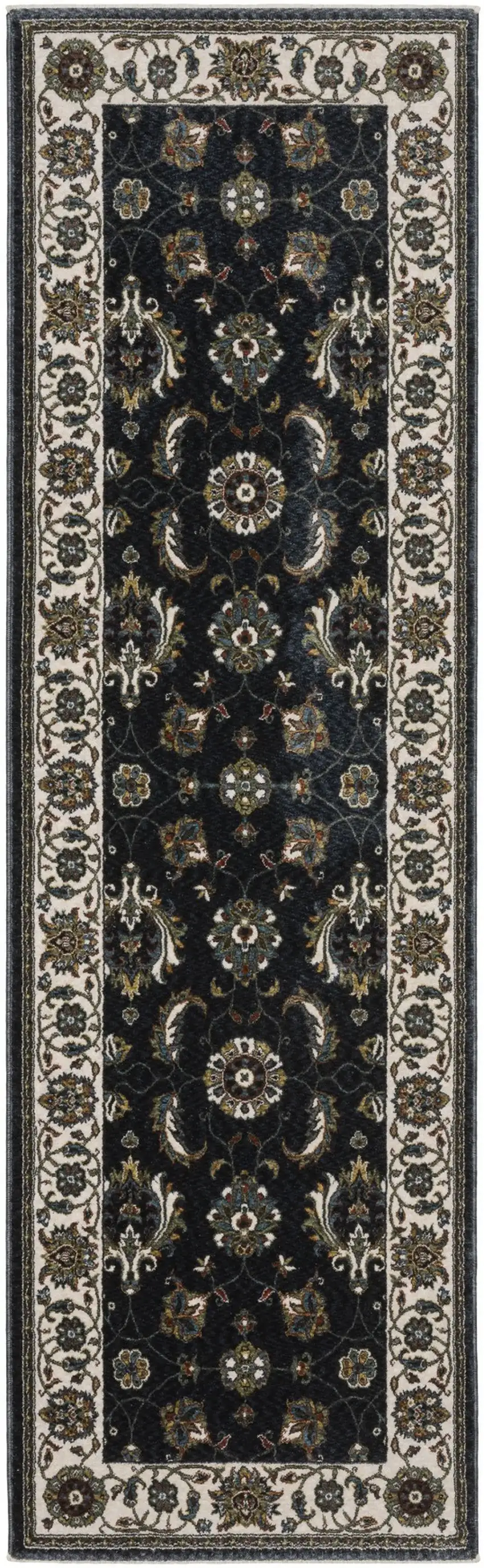 8' Blue And Ivory Oriental Runner Rug With Fringe Photo 2