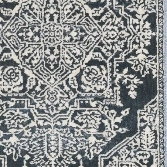 8' Blue And Ivory Oriental Runner Rug Photo 5