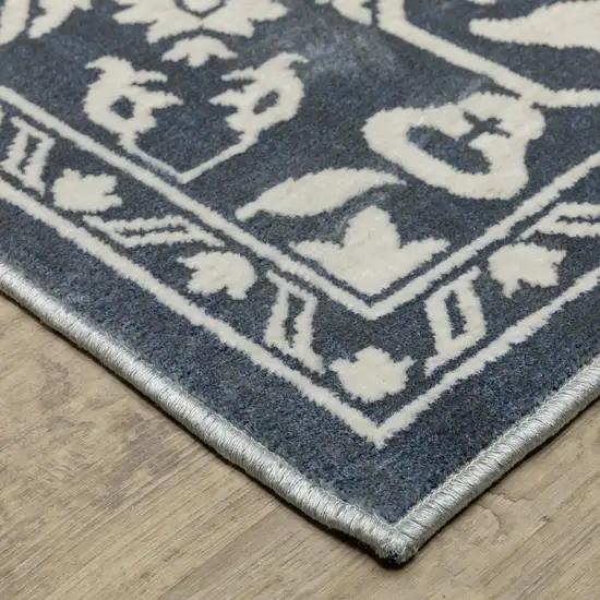 8' Blue And Ivory Oriental Runner Rug Photo 9